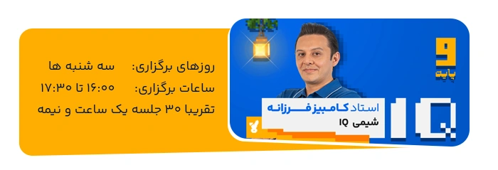 برنامه کلاسی شیمی تیزهوشان نهم